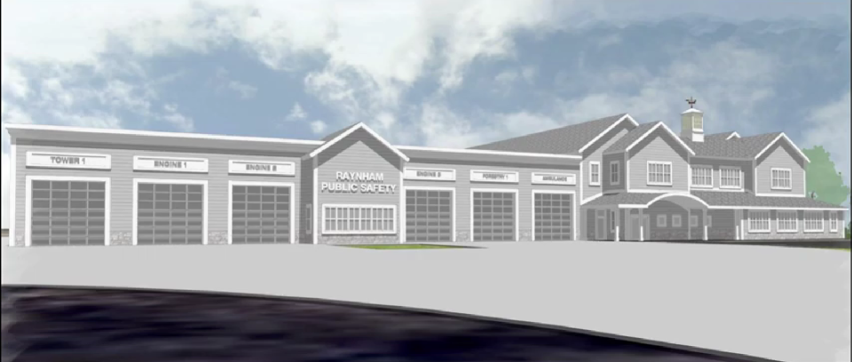 Rendering of exterior of proposed new Public Safety Building in Raynham