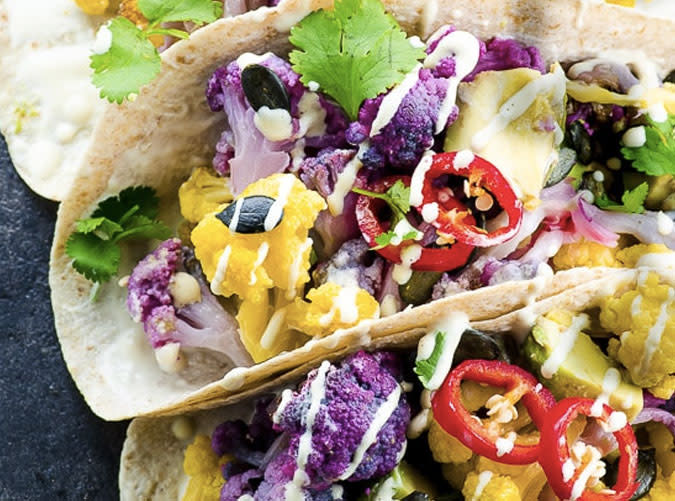 Roasted Yellow and Purple Cauliflower Tacos