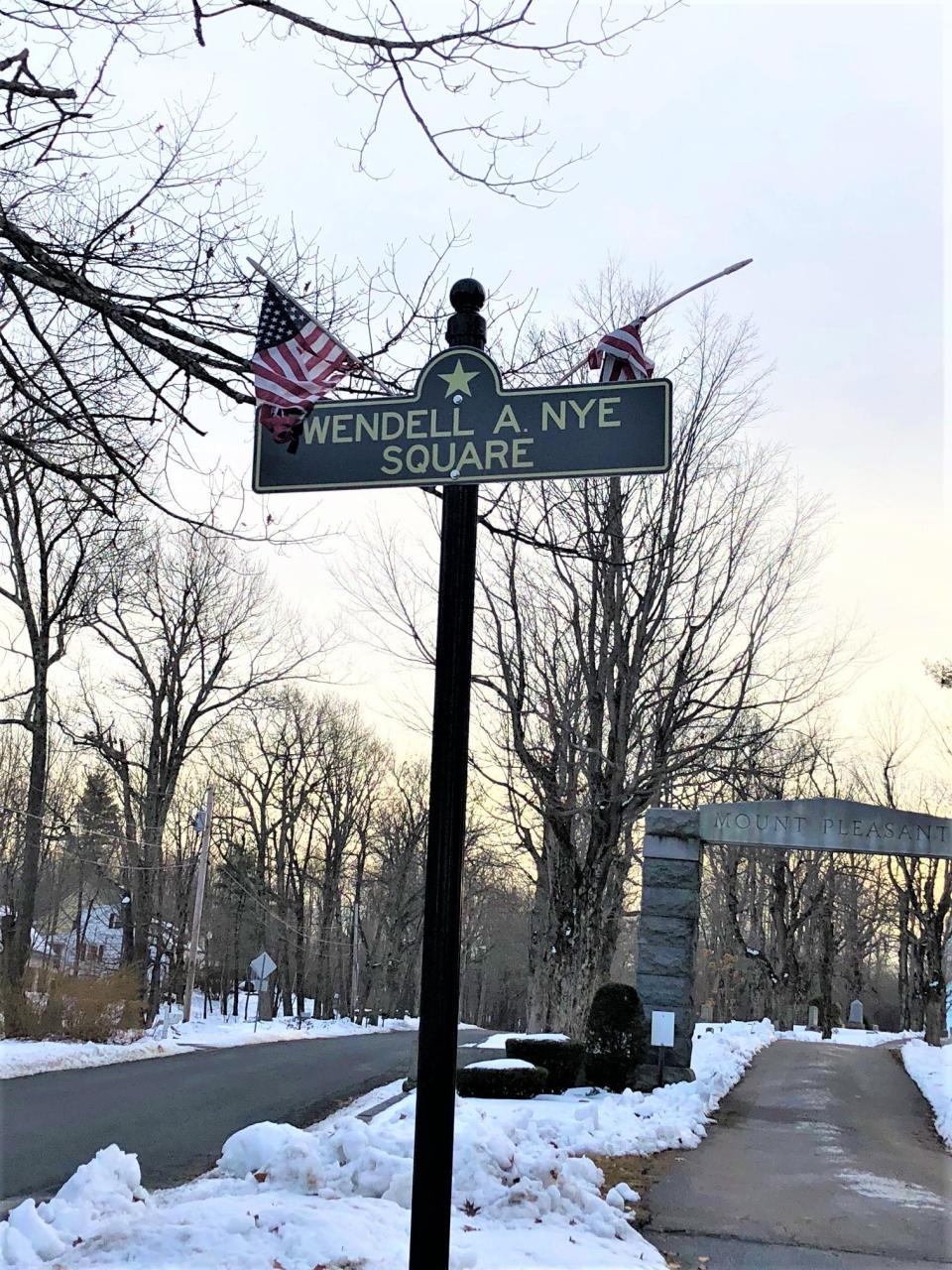 Wendell Nye Square is located at the intersection of Ellis and Knower roads, near the entrance to Mount Pleasant Cemetery in Westminster.