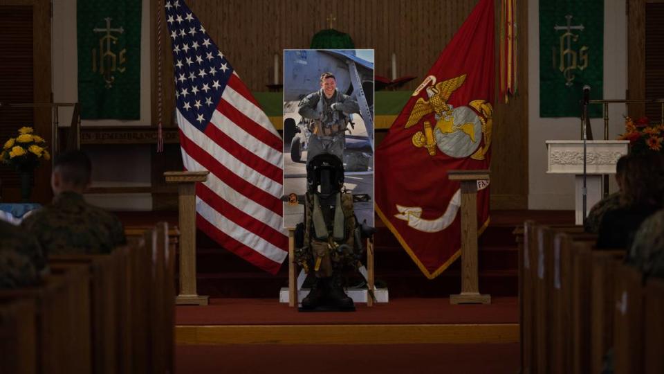 Lt. Col. Andrew W. Mettler, an F/A-18 pilot with Marine All Weather Fighter Attack Squadron, was remembered during a memorial ceremony Friday at Air Station Beaufort. Mettler died in a crash during training near Marine Corps Air Station Miramar in California