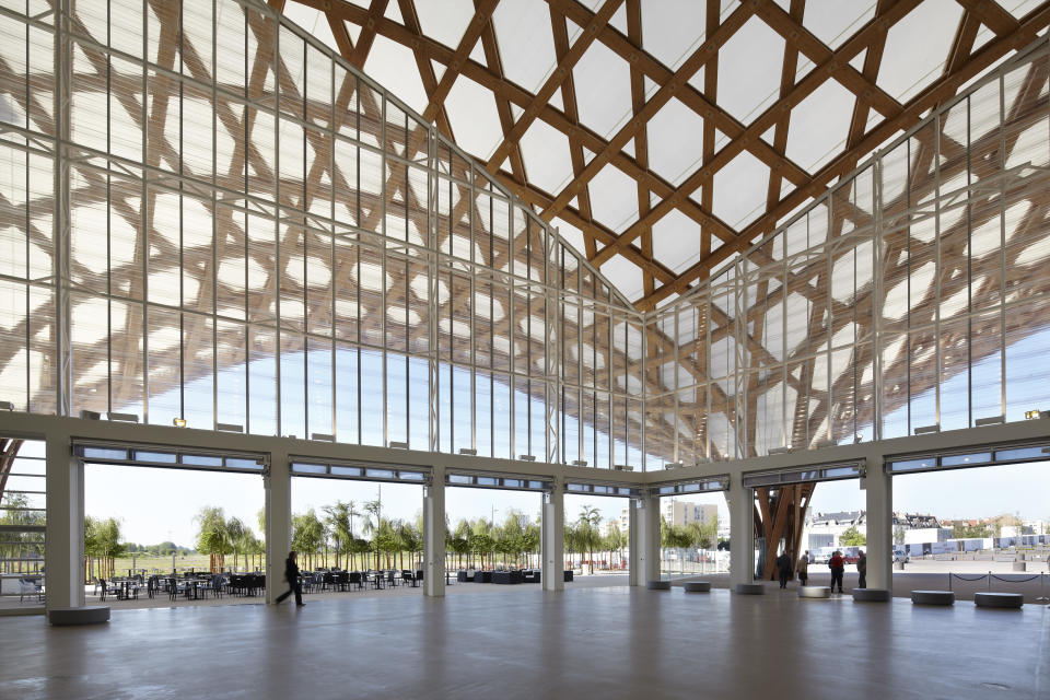 This undated image released by the Pritzker Prize shows the interior of the Centre Pompidou-Metz, a contemporary art museum in Metz, France, designed by designed by Tokyo-born architect Shigeru Ban, 56, the recipient of the 2014 Pritzker Architecture Prize. (AP Photo/Pritzker Prize, Didier Boy de la Tour)