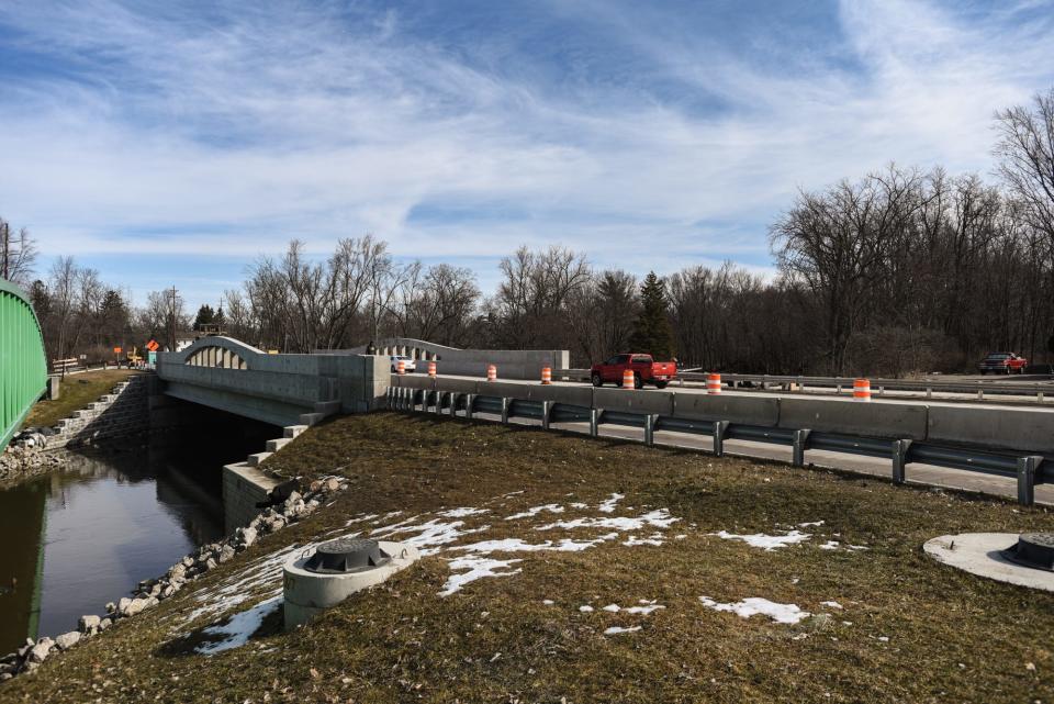 The Okemos Road Bridge in Meridian Township seen under construction Wednesday, March 8, 2023.