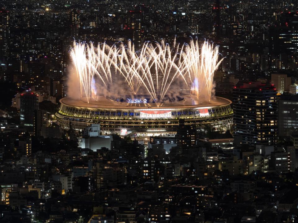 Fireworks are displayed during the opening ceremony.