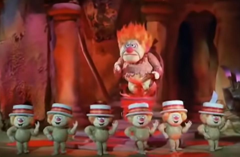 Heat miser sings with his helpers in "The Year Without a Santa Claus"