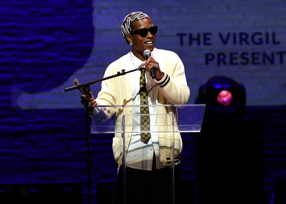 NEW YORK, NEW YORK – SEPTEMBER 05: A$AP Rocky recieves the Virgil Abloh Award during the 16th Annual Harlem’s Fashion Row Fashion Show and Style Awards at The Apollo Theater on September 05, 2023 in New York City.