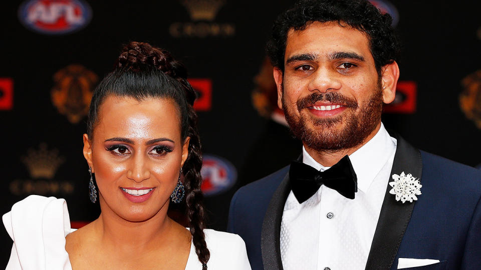 Cyril Rioli and his wife, Shannyn-Ah Sam Rioli, are pictured at the 2016 Brownlow Medal ceremony.