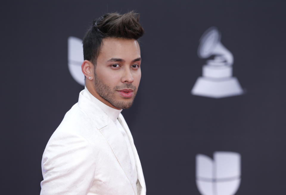 Prince Royce arrives at the 20th Latin Grammy Awards on Thursday, Nov. 14, 2019, at the MGM Grand Garden Arena in Las Vegas. (Photo by Eric Jamison/Invision/AP)