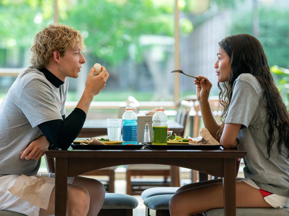 Mike Faist as Art and Zendaya as Tashi in "Challengers."