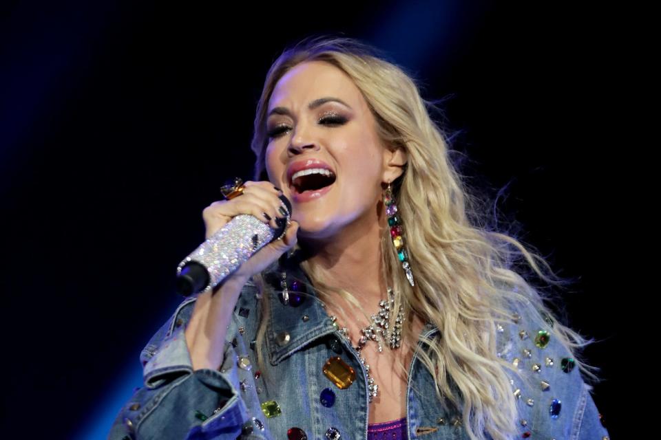 Headliner Carrie Underwood performs on the Mane Stage at Stagecoach country music festival in Indio, Calif., on Saturday, April 30, 2022. 