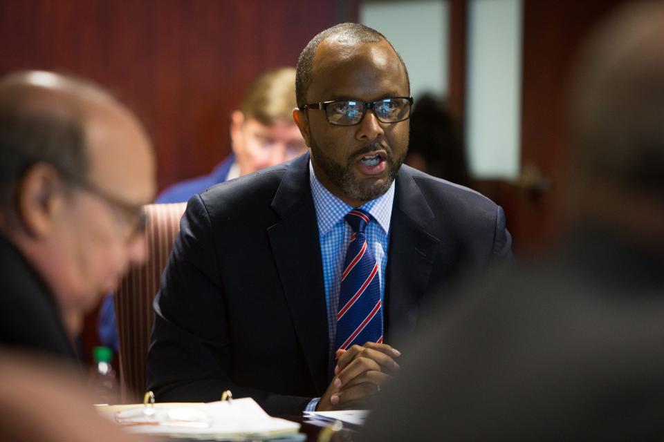 Current Economic Development and Policy Director for New Castle County Marcus Henry, addresses members of the New Castle County Council Executive Committee in 2015.
