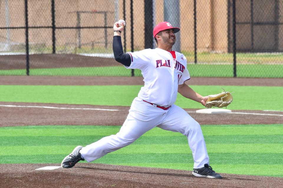 Plainview's Isaac Garza warms up as Plainview faces Abilene Wylie in the Class 5A bi-district baseball game, Friday, May 6, 2023, in Plainview.