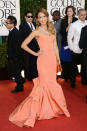 Golden Globes 2013: Jessica Alba wowed in a coral Oscar de la Renta gown © Getty