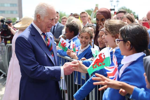 The King meeing members of the public in Cardiff