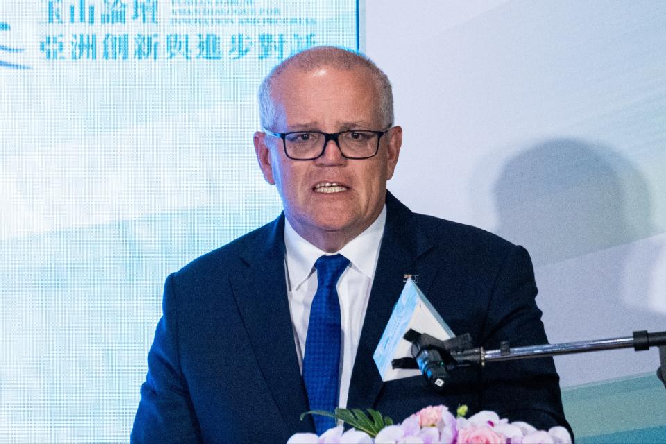 Former Australian Prime Minister Scott Morrison delivers a speech at a dinner event in Taiwan (Getty Images)