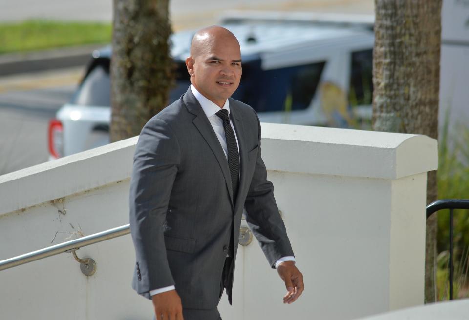 Waltine "Walt" Nauta walks up the steps of the Federal Courthouse in Fort Pierce on Thursday, Aug. 10, 2023, to enter his plea to new charges added July 27 to an indictment in the classified documents case.