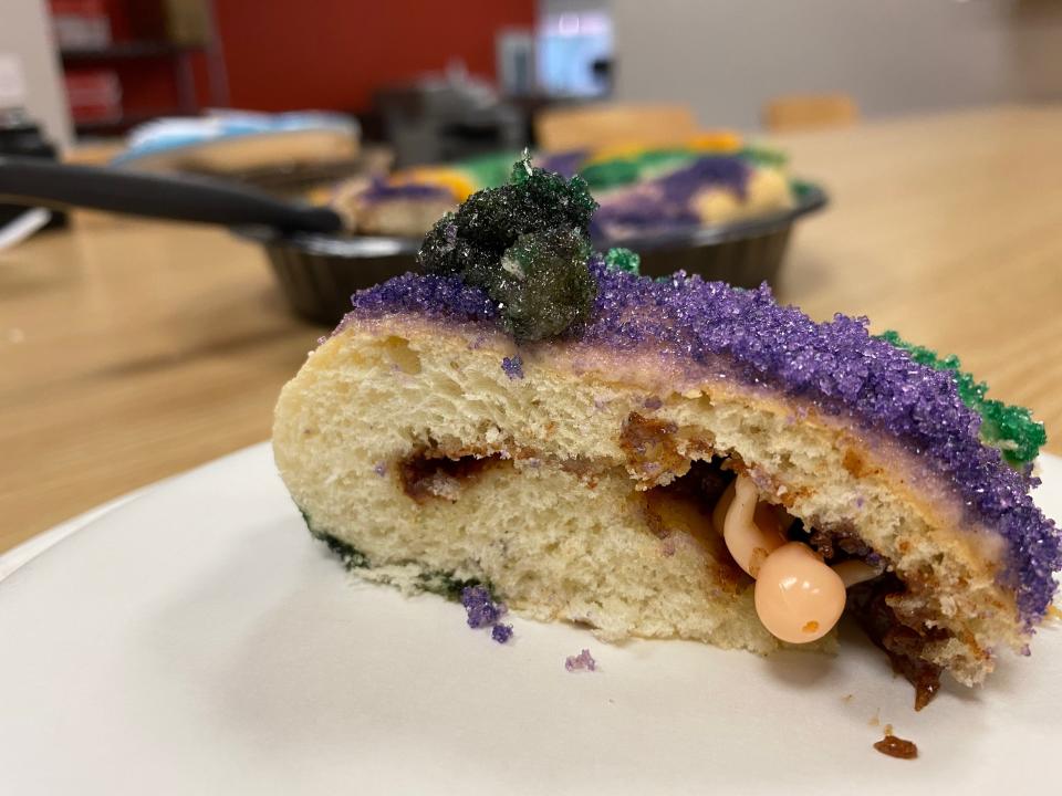 King Cake is said to have originated in France and was brought to New Orleans in the 1870s. The cake is traditionally served starting Jan. 6, also known as Epiphany, through Fat Tuesday. This year, Mardi Gras is Feb. 21.