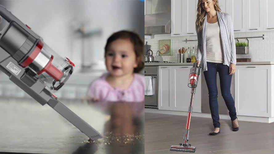 cordless stick vacuum cleaner in action
