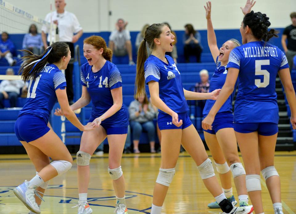 Williamsport celebrates a point during the 1A West Region II quarterfinal against Catoctin.