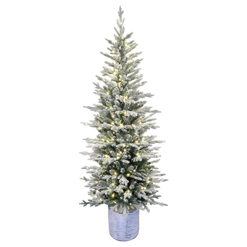 <p>Amazon</p><p>Pencil trees and potted trees are ideal for people who live in a small space like an apartment or townhome, and this one has the perks of both. It also features a flocked design that looks like the tree has been sprinkled with snow. </p>