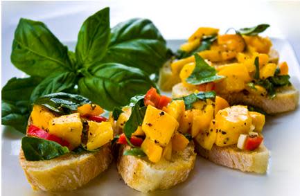 Sunny Mango Basil Bruschetta