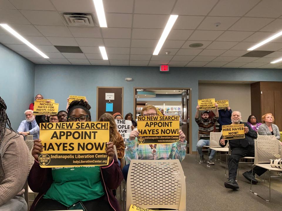 On Mar. 28 at the Indianapolis Public Library board meeting, 21 community members and library staff showed up to make public comment for an hour and a half urging the board to appoint Hayes as CEO, many making direct appeals to newly-appointed member Eugene White. White rebuffed their request.