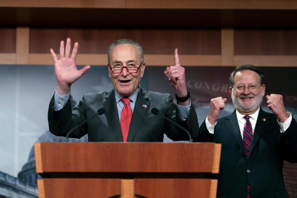Senate Majority Leader Chuck Schumer, D-N.Y., and Sen. Gary Peters., D-Mich., in 2022.