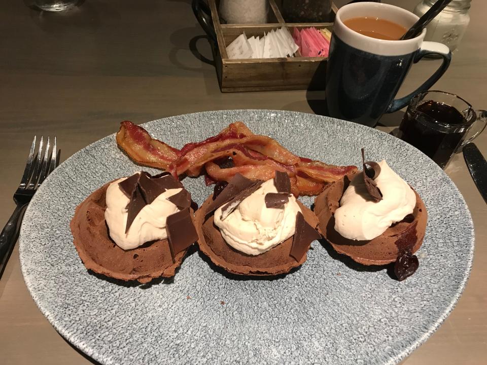 chocolate cheery waffles from ale and compass