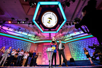 Dev Shah, a 14-year-old speller from Largo, Florida, is the champion of the 2023 Scripps National Spelling Bee. 
Photo courtesy: E. M. Pio Roda / Scripps National Spelling Bee