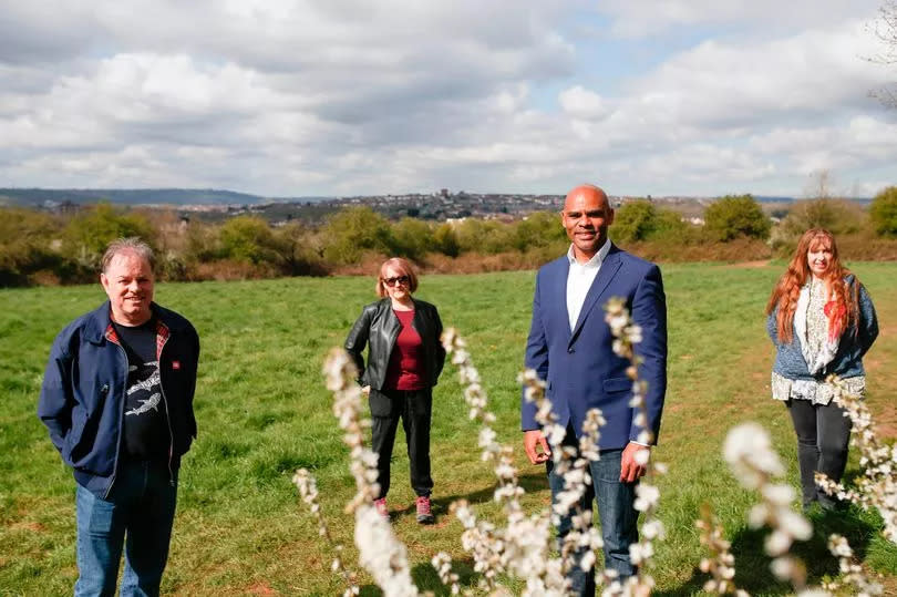 Mayor Marvin Rees announced plans not to develop on the contested Brislington Meadows patch in Bristol in April 2021 From left: Tim Rippington (cllr for Brislington East), Kerry McCarthy (MP for Bristol East), Mayor Marvin Rees and Katja Hornchen (candidate for Brislington East). -Credit:James Beck/BristolLive