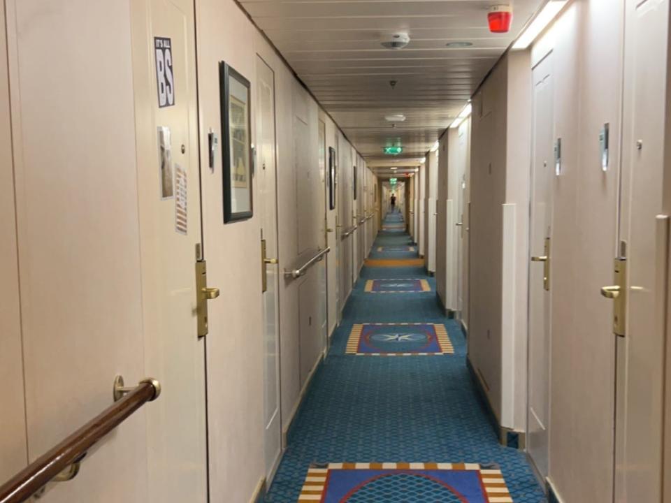 The cabin hallways on the Royal Caribbean Vision of the Seas