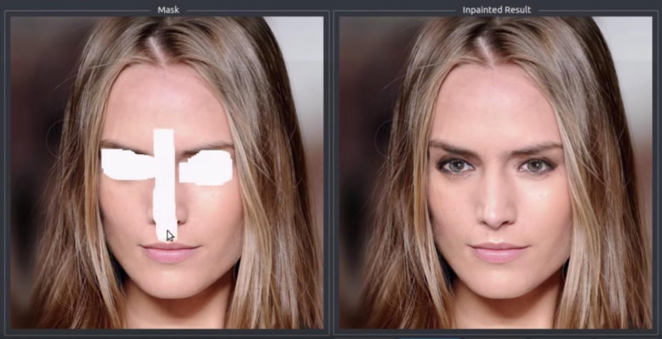 The deep learning method uses a process the company calls "image inpainting."