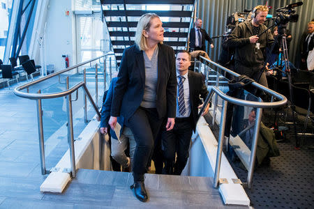 Norway's Justice Minister Sylvi Listhaug announces her resignation in Oslo, Norway, March 20, 2018. NTB Scanpix/Hakon Mosvold Larsen/via REUTERS ATTENTION EDITORS - THIS PICTURE WAS PROVIDED BY A THIRD PARTY. NORWAY OUT.