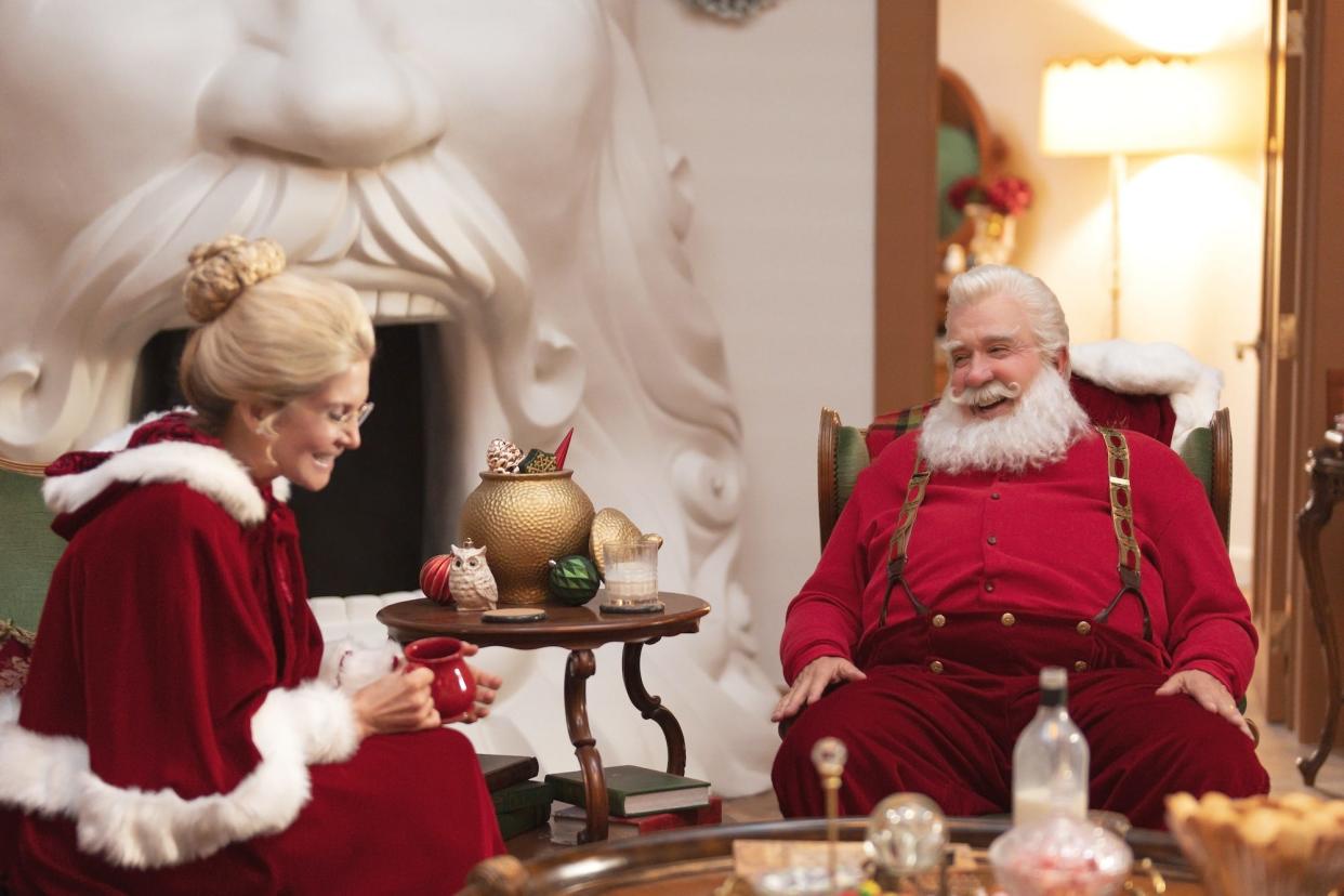 Elizabeth Mitchell and Tim Allen in a scene from the Disney+ series "The Santa Clauses."