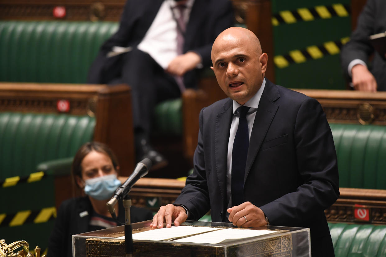 Sajid Javid has set out changes to self-isolation rules for double-jabbed contacts. (UK Parliament/Jessica Taylor/PA)