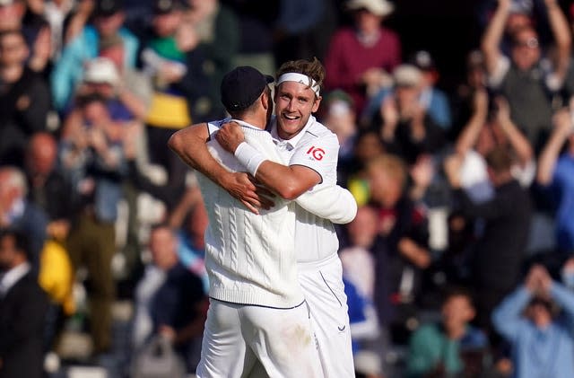 Stuart Broad celebrates taking the wicket of Australia's Alex Carey 