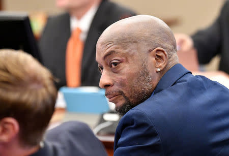 FILE PHOTO: Plaintiff DeWayne Johnson looks on at the start of the Monsanto trial in San Francisco, California, U.S., July, 09, 2018. Monsanto is being accused of hiding the dangers of its popular Roundup products. Josh Edelson/Pool via Reuters/File Photo