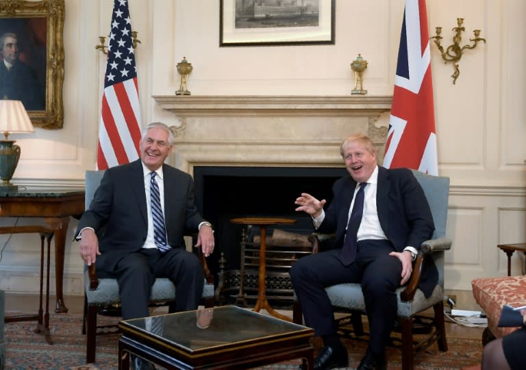 US Secretary of State Rex Tillerson (L) meets with Britain's Foreign Secretary Boris Johnson in Downing Street