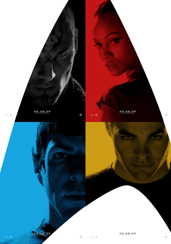 Poster Eric Bana Zoe Saldana Zachary Quinto Chris Pine Star Trek Production Stills Paramount 2009 Comic-Con Reveals