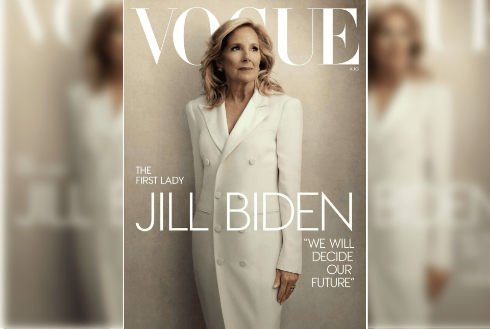 吉兒拜登接受《Vogue》專訪，展現陪伴丈夫參選到底的決心。（翻攝自X@voguemagazine）