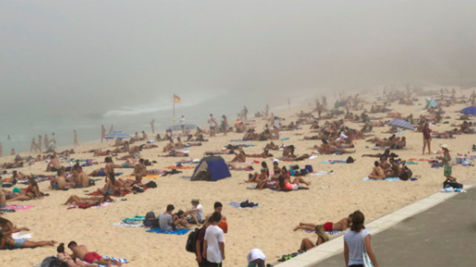 It was an eerie, foggy day at Bondi Beach on Monday. Source: Twitter/@fishjourner