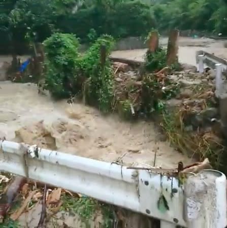 Floodwaters are seen after heavy rains in Saga city