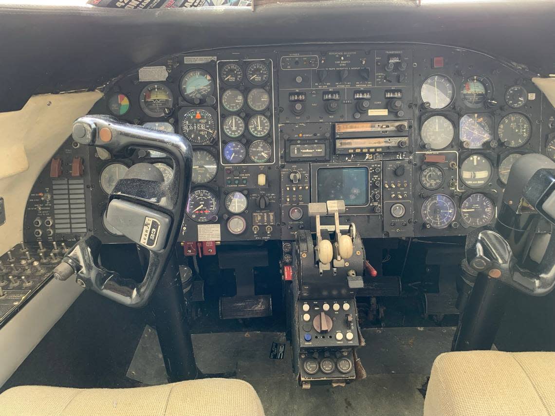 Even though the first Learjet ever sold had sat unlocked and in the elements for many years, it was in relatively good shape with a complete cockpit and an 8-track player, which was something else Learjet founder Bill Lear helped invent.