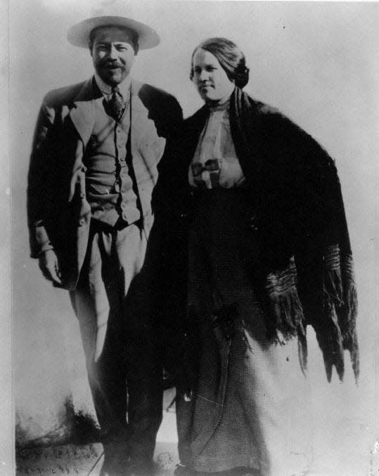 Pancho Villa and Luz Corral, in front of their rented home on Jan. 1, 1914 in El Paso.