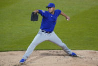 Chicago Cubs starting pitcher Jose Quintana winds up during the second inning of the team's baseball game against the Pittsburgh Pirates in Pittsburgh, Tuesday, Sept. 22, 2020. (AP Photo/Gene J. Puskar)