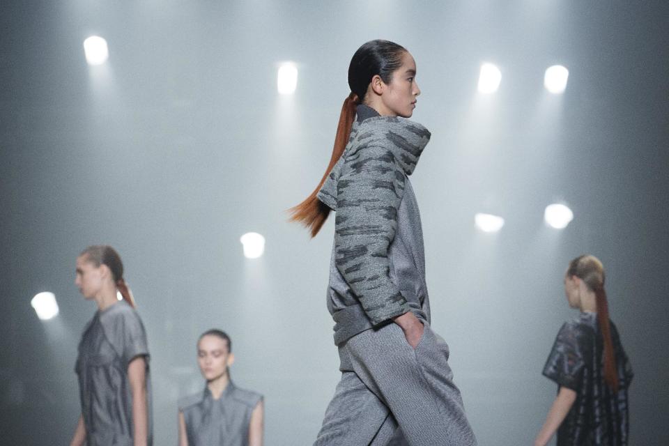 A model walks the runway during the Alexander Wang Fall 2013 fashion show during Fashion Week, Saturday, Feb. 9, 2013, in New York. (AP Photo/John Minchillo)