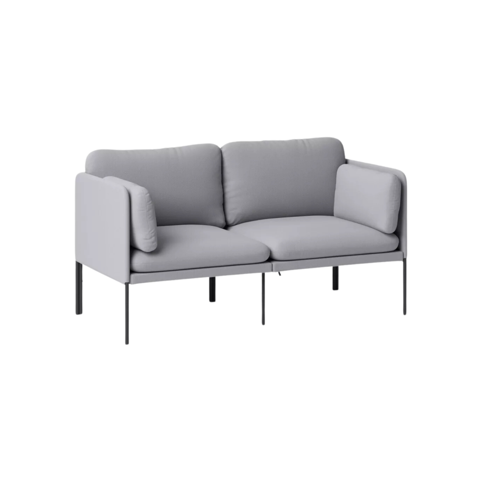 A gray loveseat