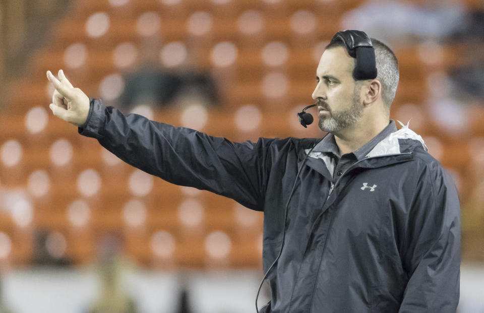 Nick Rolovich is entering his third season as the head coach at Hawaii. (AP Photo/Eugene Tanner)