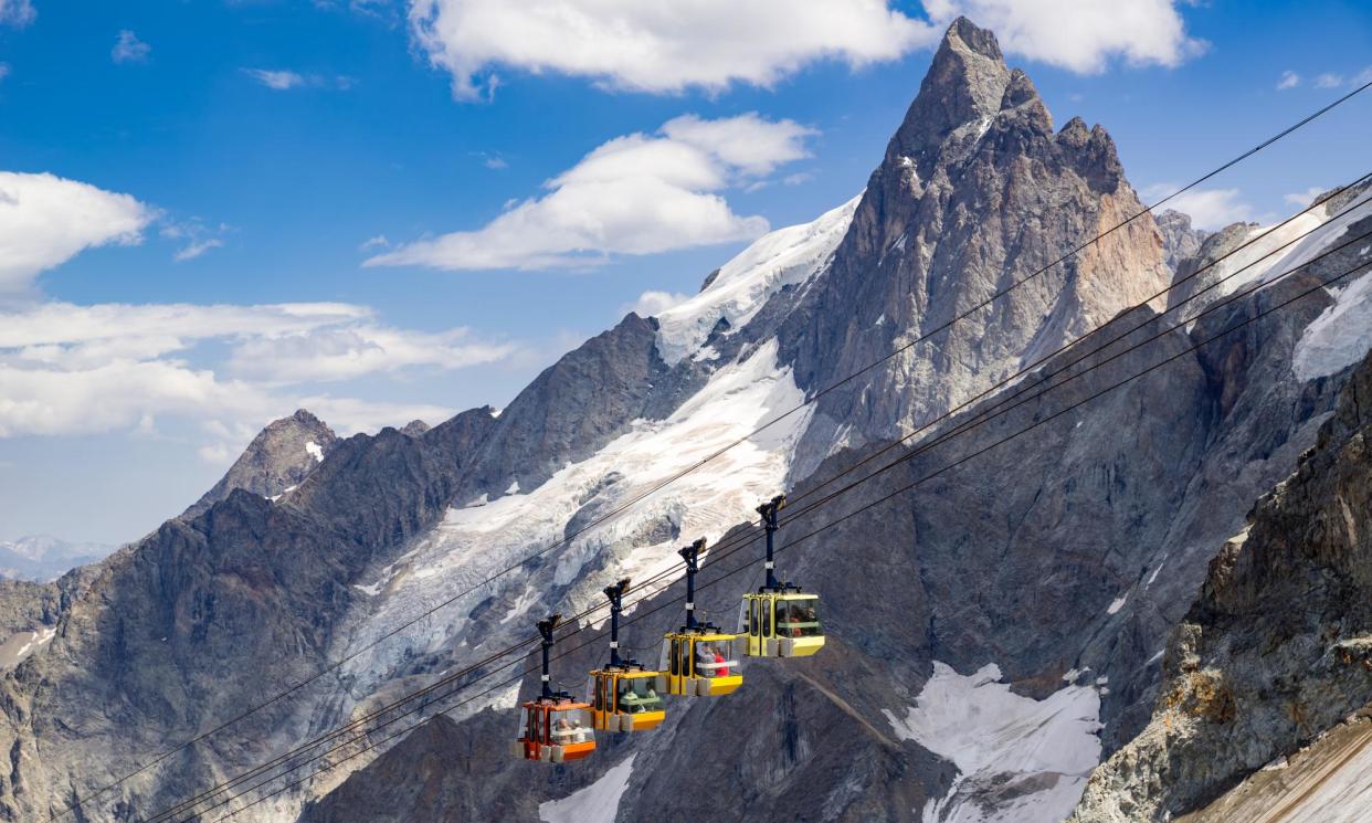 <span>Cable cars of the Meije Glacier in Ecrins national park in summer. </span><span>Photograph: Francois Roux/Alamy</span>