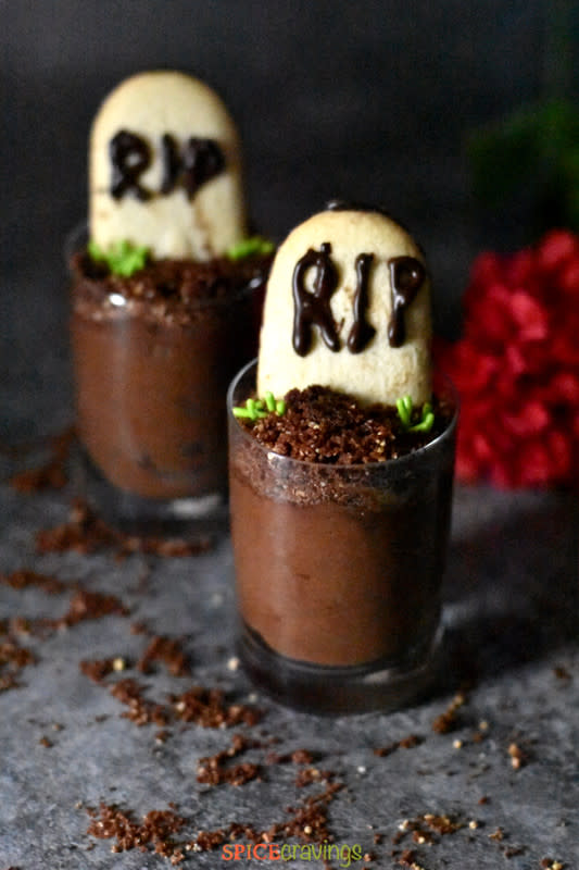 <p>Spice Cravings</p><p>Whip up this no-bake, eggless, and fuss-free dessert with your kids and enjoy some family Halloween fun!</p><p><strong>Get the recipe: <a href="https://spicecravings.com/easy-chocolate-mousse-graveyards-perfect-halloween-dessert" rel="nofollow noopener" target="_blank" data-ylk="slk:Chocolate Mousse Graveyards;elm:context_link;itc:0;sec:content-canvas" class="link ">Chocolate Mousse Graveyards</a></strong></p><p><strong>Related: <a href="https://www.yahoo.com/lifestyle/21-creepy-cute-downright-delish-141857817.html" data-ylk="slk:21 Creepy, Cute and Downright Delish Jack-o’-Lantern Recipes for Halloween;elm:context_link;itc:0;sec:content-canvas;outcm:mb_qualified_link;_E:mb_qualified_link;ct:story;" class="link  yahoo-link">21 Creepy, Cute and Downright Delish Jack-o’-Lantern Recipes for Halloween</a></strong></p>