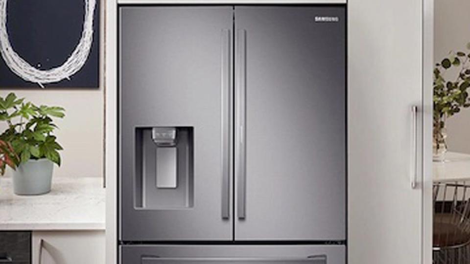 This stainless steel Samsung refrigerator is one of many kitchen essentials on sale today.